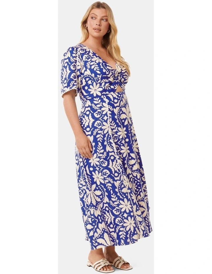Marbella Printed Trim Midi Dress in Blue image 3