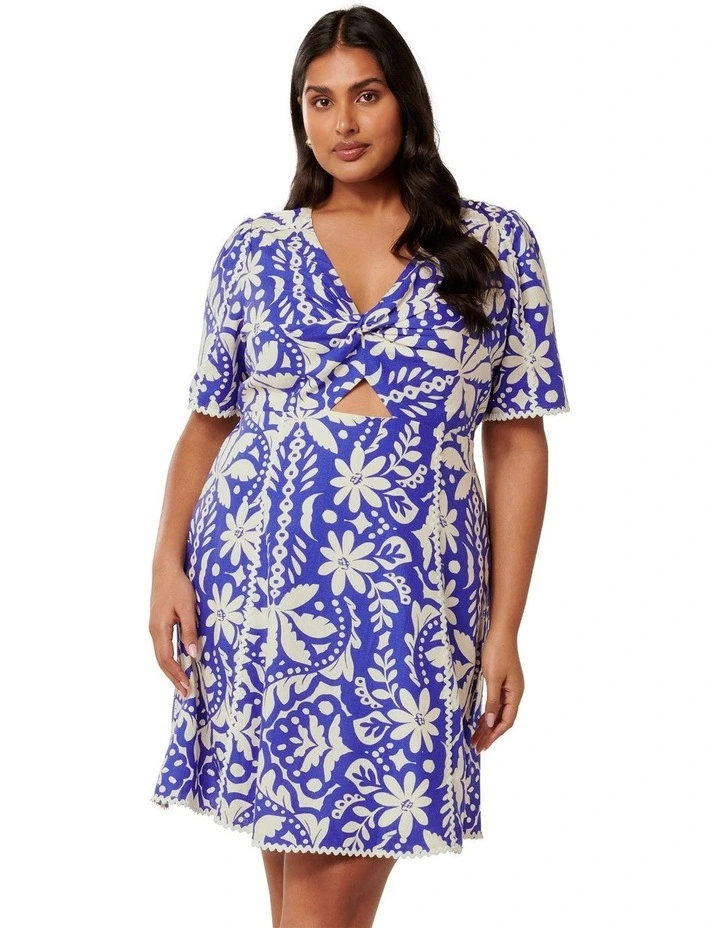Maria Printed Trim Mini Dress in Blue image 1
