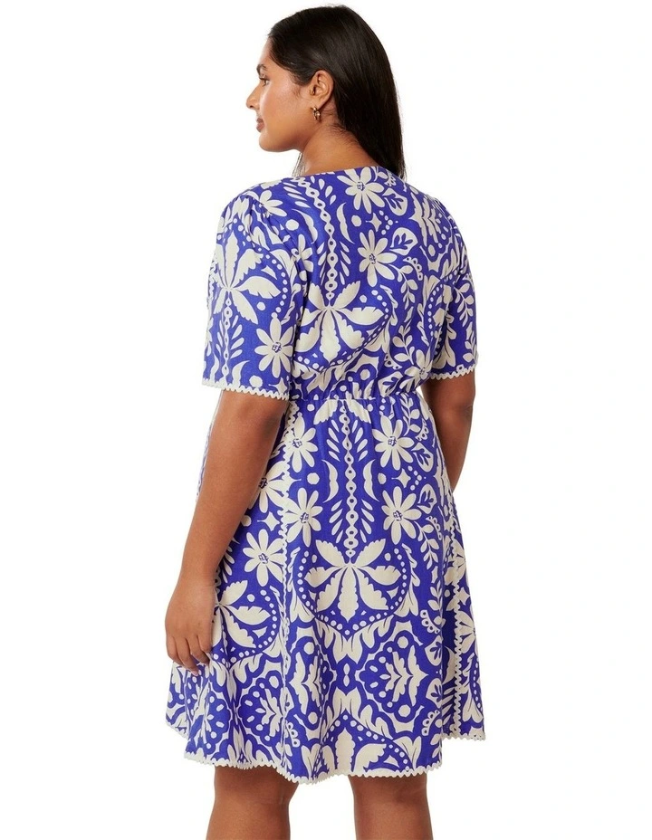 Maria Printed Trim Mini Dress in Blue image 2