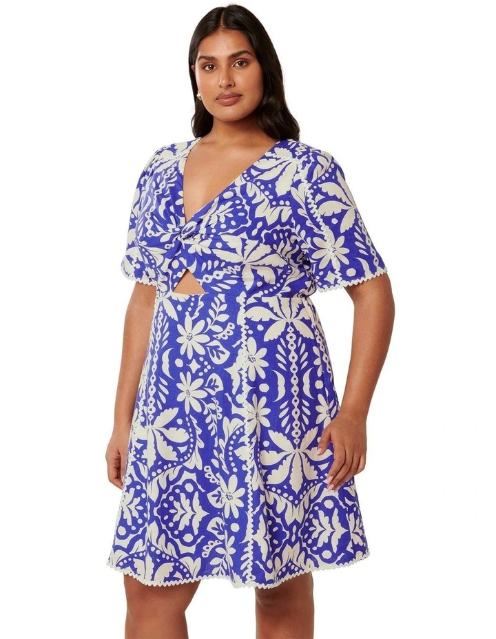 Maria Printed Trim Mini Dress in Blue image 3