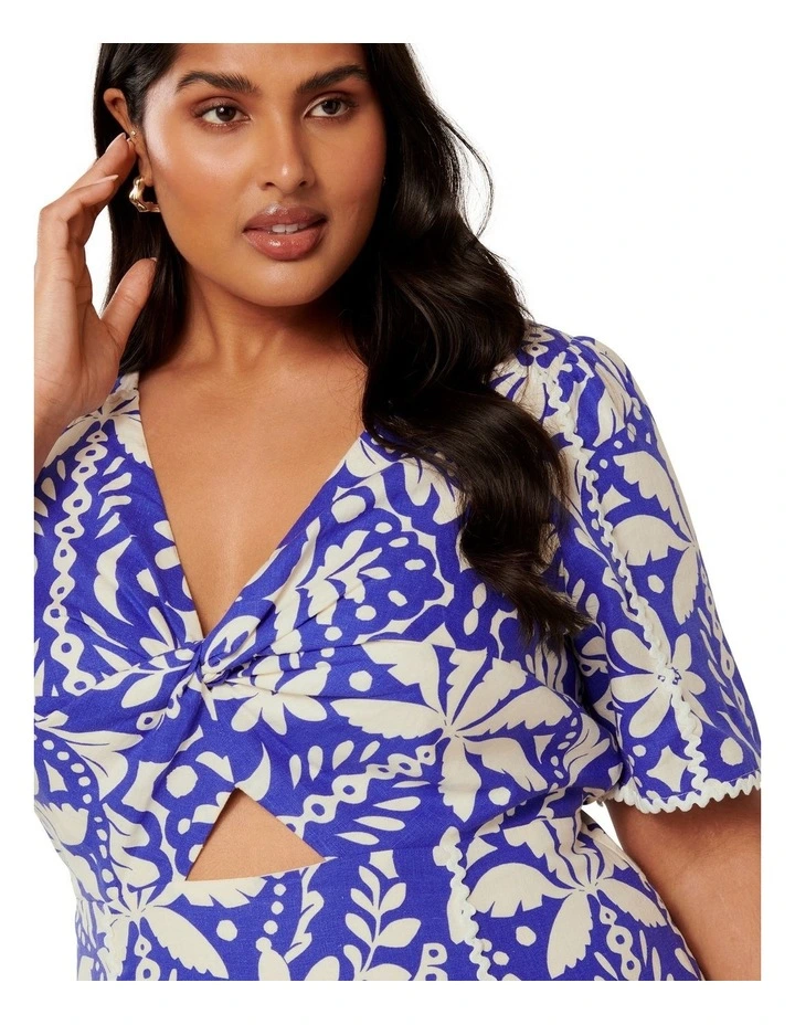 Maria Printed Trim Mini Dress in Blue image 4