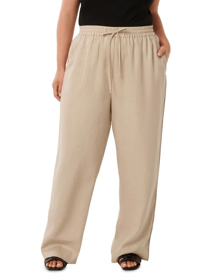 Erin Linen Drawstring Straight Leg Pants in Neutral image 1