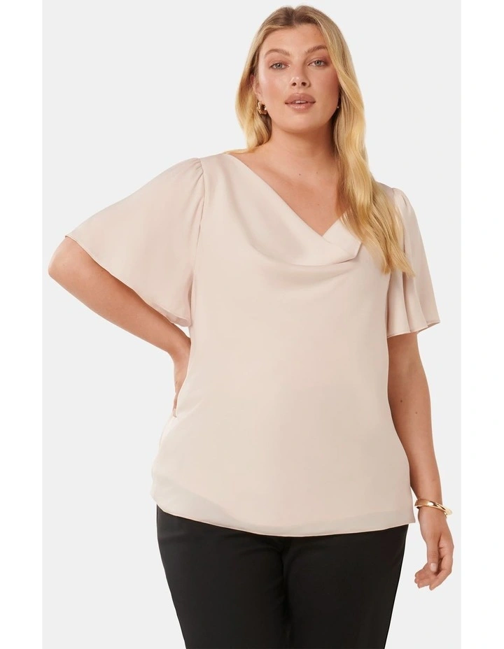 Cathy Cowl Flutter Sleeves Top in Champagne image 1