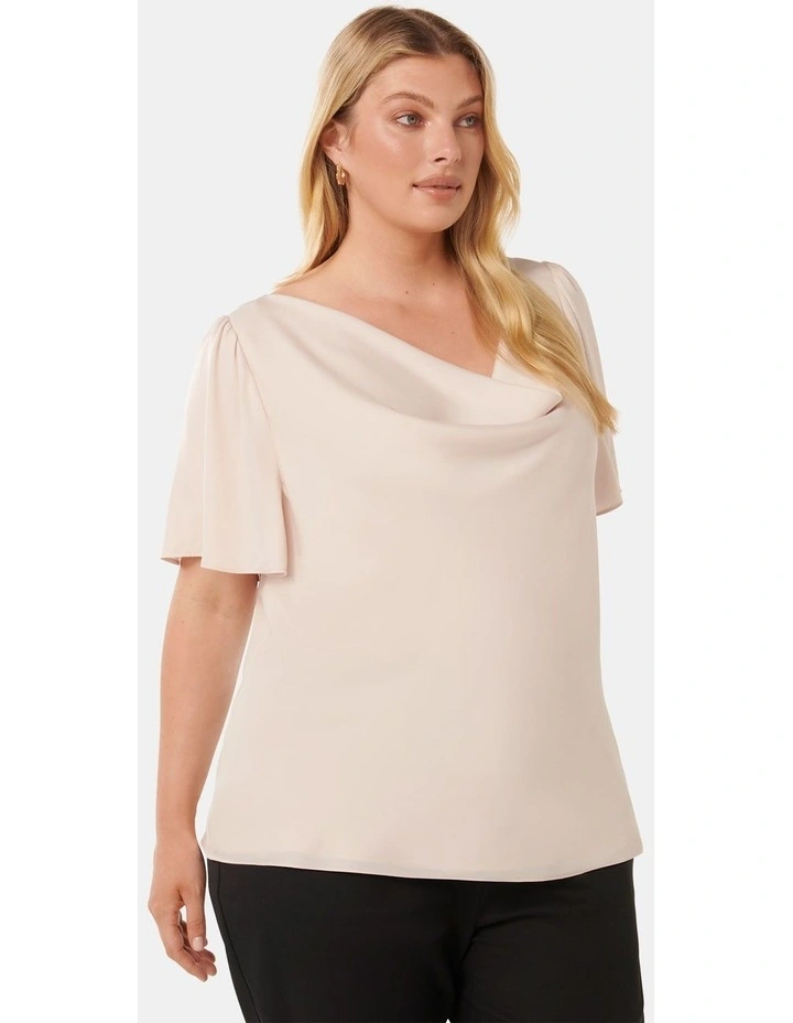 Cathy Cowl Flutter Sleeves Top in Champagne image 3