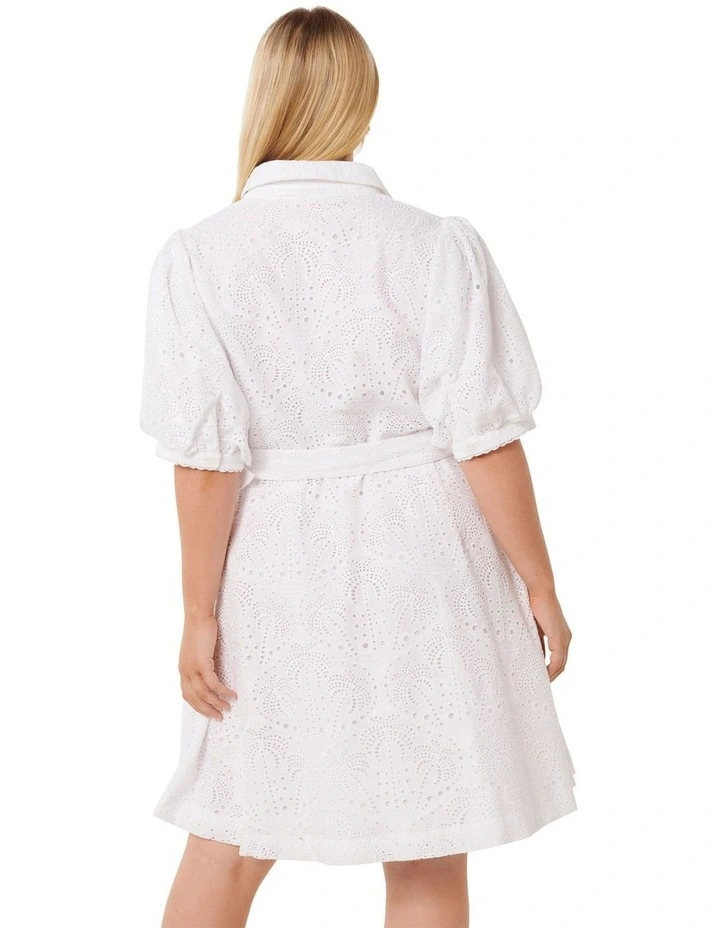 Forever New Curve Bryony Embroidered Shirt Mini Dress in Brilliant White |  MYER