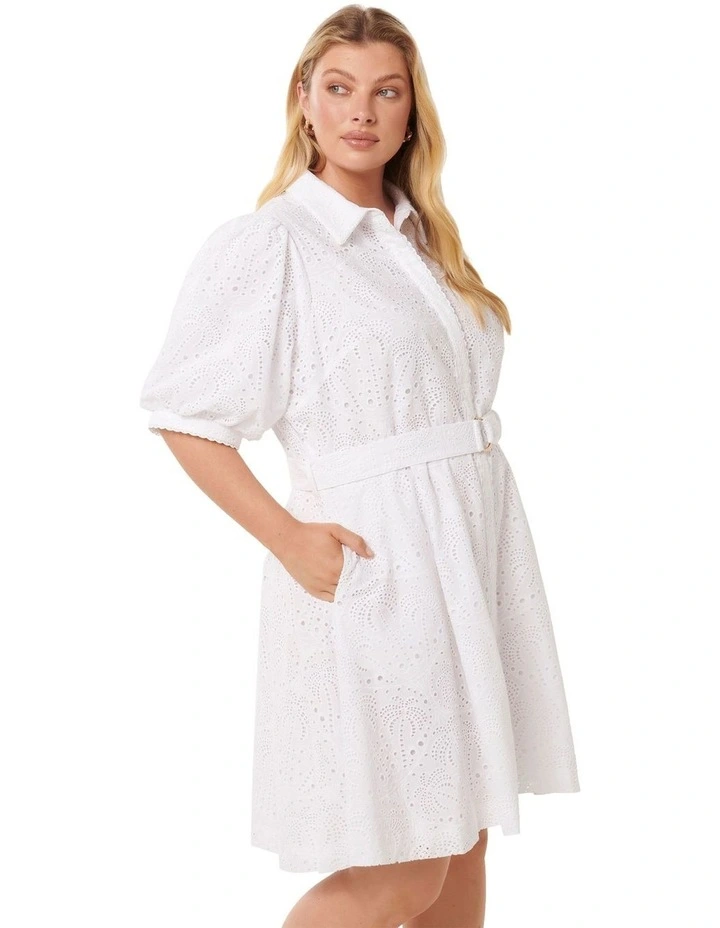 Bryony Embroidered Shirt Mini Dress in Brilliant White image 3