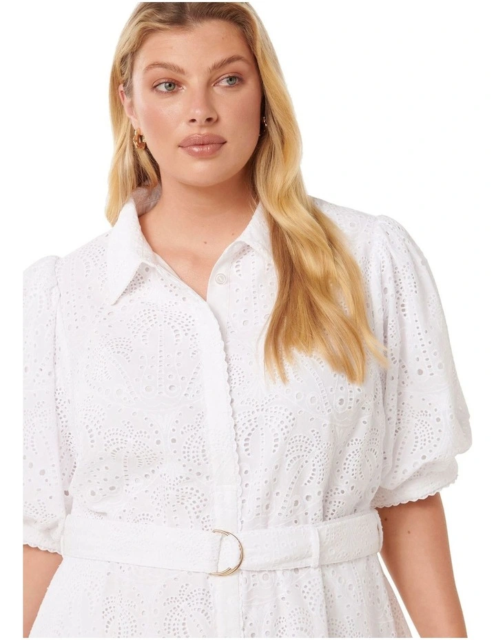 Bryony Embroidered Shirt Mini Dress in Brilliant White image 4