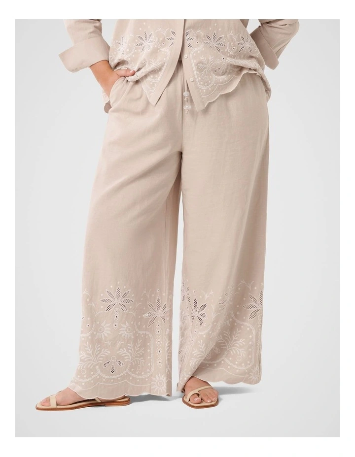 April Embroidered Pants in Beige image 1
