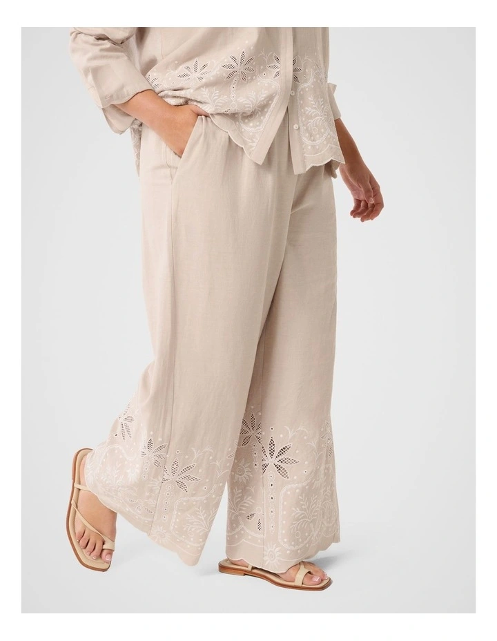 April Embroidered Pants in Beige image 3