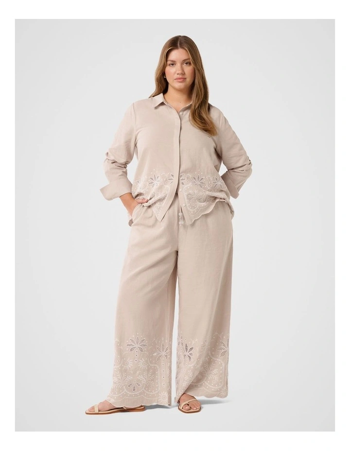 April Embroidered Pants in Beige image 5