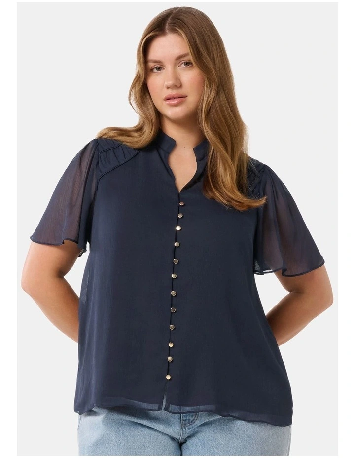 Nina Gathers Neck Top in Navy image 1