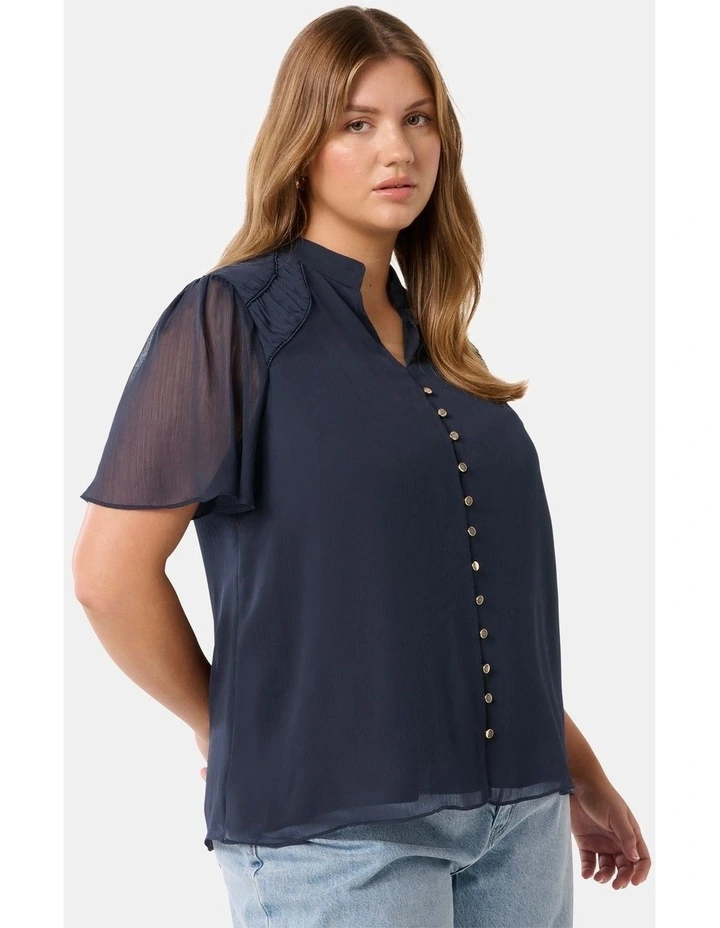 Nina Gathers Neck Top in Navy image 3