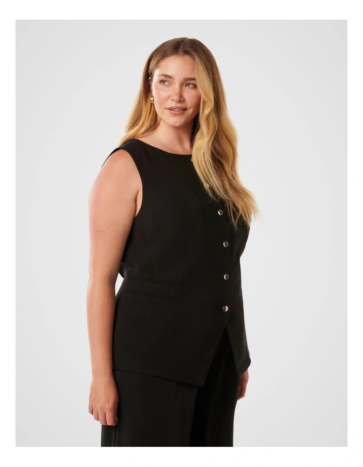 Bea Snap Front Vest Top in Black image 3
