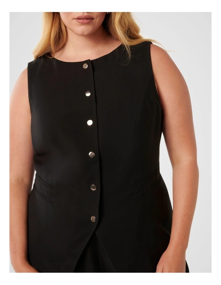 Bea Snap Front Vest Top in Black image 4