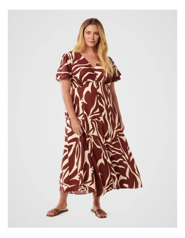 Sarah Button Midi Dress in Brown
