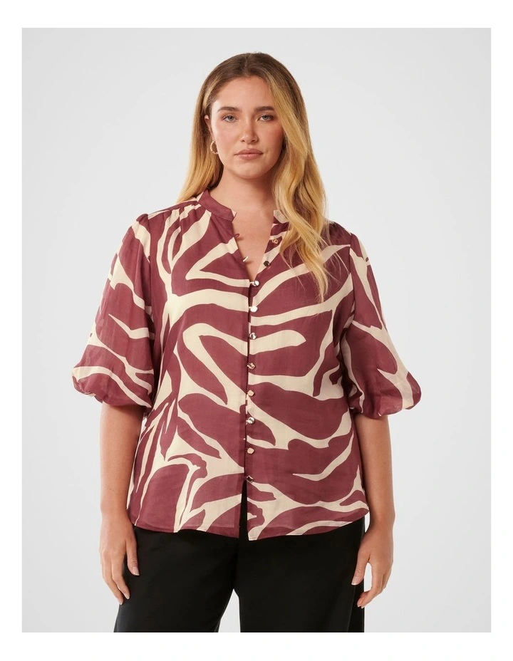 Paloma Puff Sleeves Blouse in Brown image 1