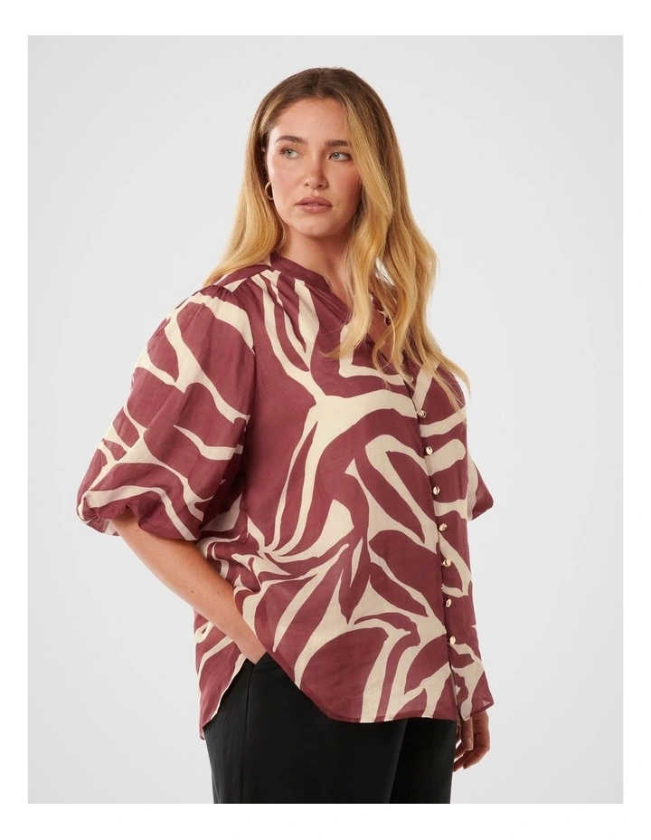 Paloma Puff Sleeves Blouse in Brown image 3