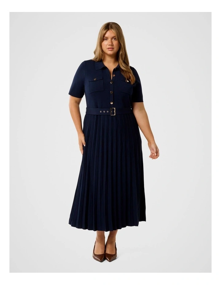 Gigi Curve Utility Midi Knitted Dress in Navy image 1