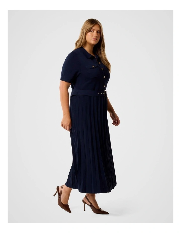 Gigi Curve Utility Midi Knitted Dress in Navy image 3