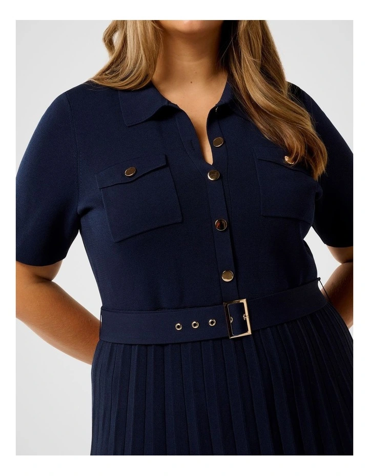Gigi Curve Utility Midi Knitted Dress in Navy image 4