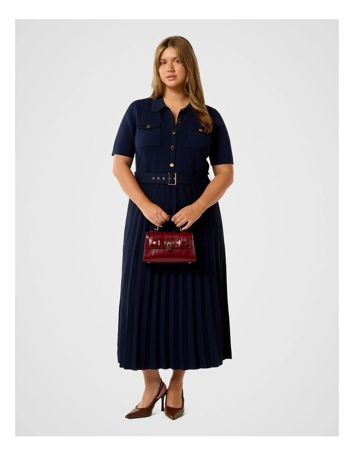Gigi Curve Utility Midi Knitted Dress in Navy image 5