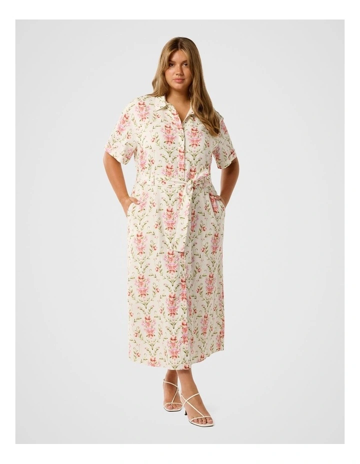 Willow Short Sleeves Linen Midi Dress in Multi image 1