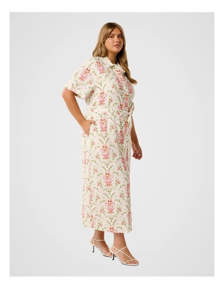 Willow Short Sleeves Linen Midi Dress in Multi image 3