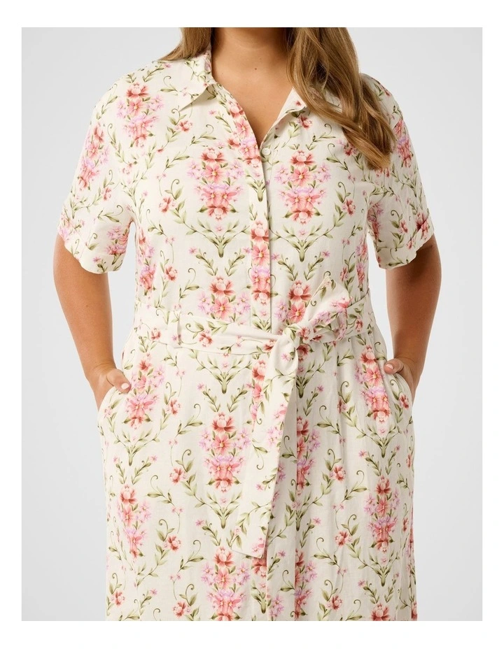 Willow Short Sleeves Linen Midi Dress in Multi image 4