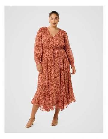 Eve Long Sleeves Midi Dress in Red