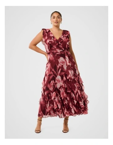 Naya Ruffle Midi Dress in Multi
