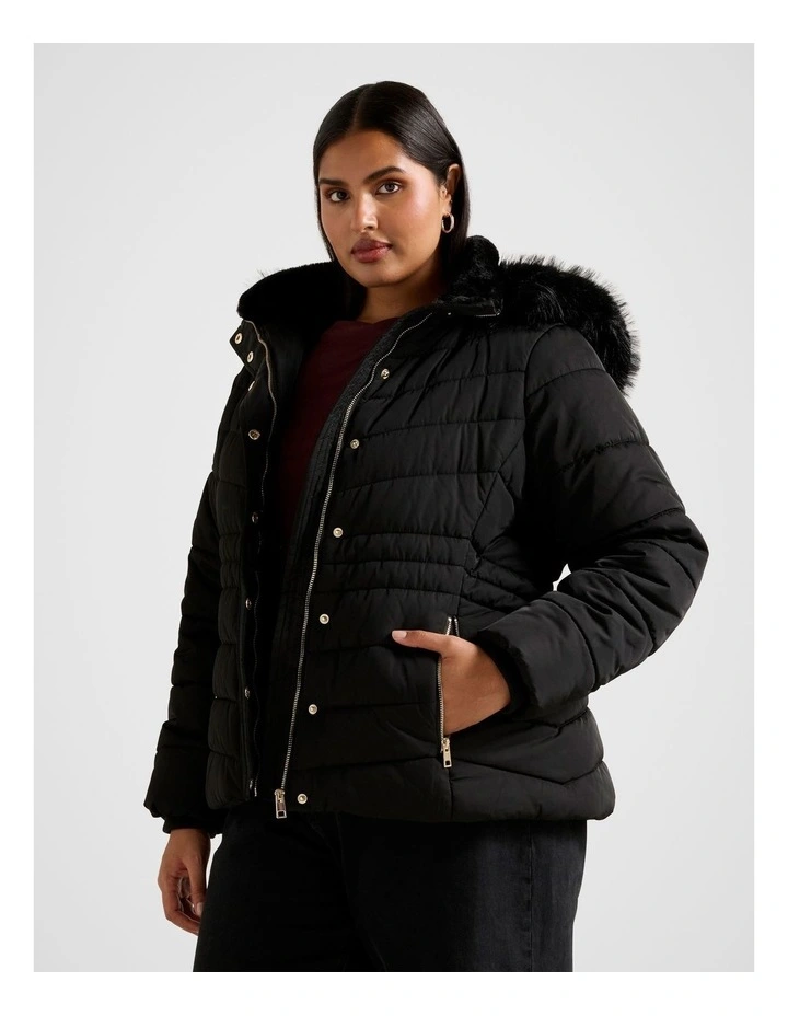 Gina Short Puffer Jacket in Black image 3