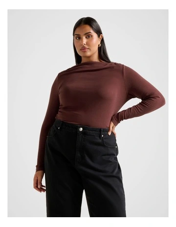 RaeLynn Ruched Wool Blend Top in Brown