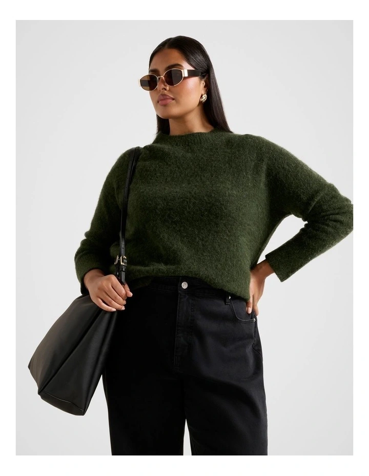Anela Stand Neck Jumper in Green image 1