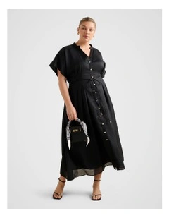Jemma Shirt Midi Dress in Black