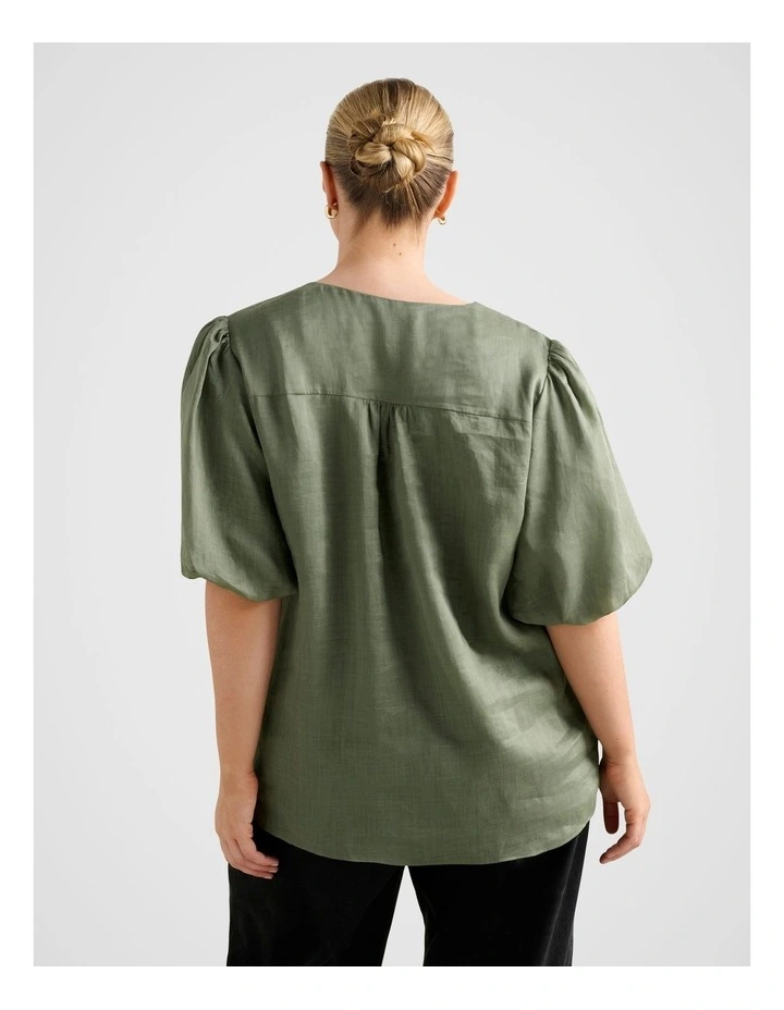 Gianna Puff Sleeves Blouse in Green image 2