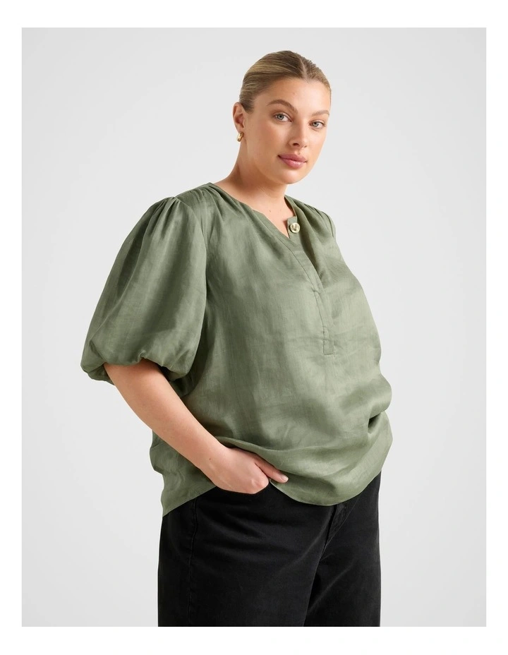 Gianna Puff Sleeves Blouse in Green image 3