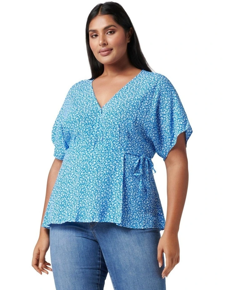Marina Curve Kimono Sleeve Wrap Top Apollo Blue Ditsy image 1