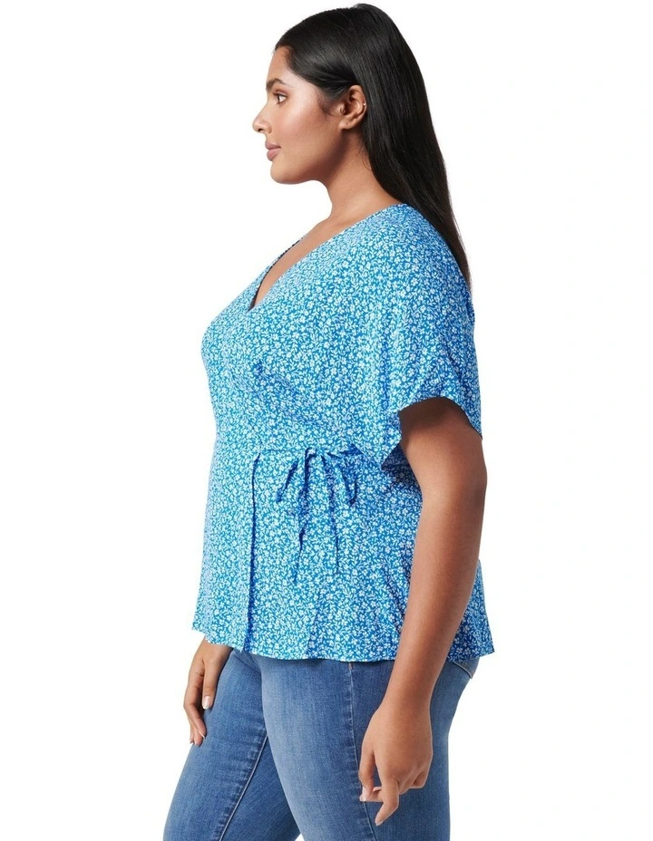 Marina Curve Kimono Sleeve Wrap Top Apollo Blue Ditsy image 3