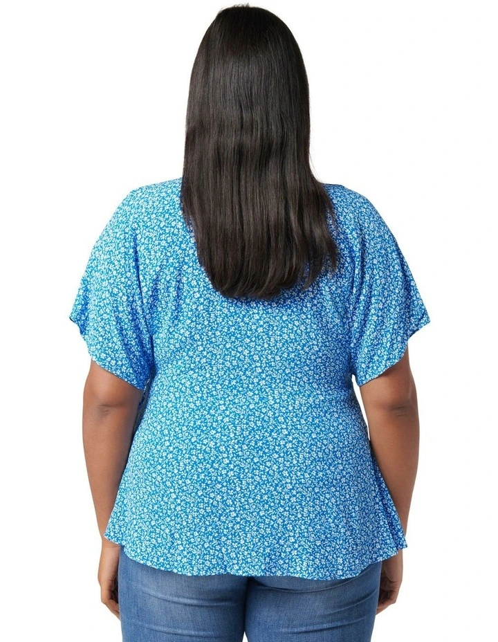 Marina Curve Kimono Sleeve Wrap Top Apollo Blue Ditsy image 4