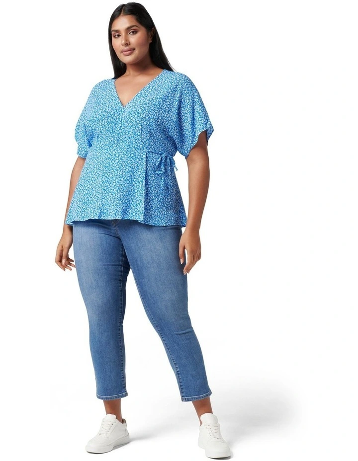 Marina Curve Kimono Sleeve Wrap Top Apollo Blue Ditsy image 5