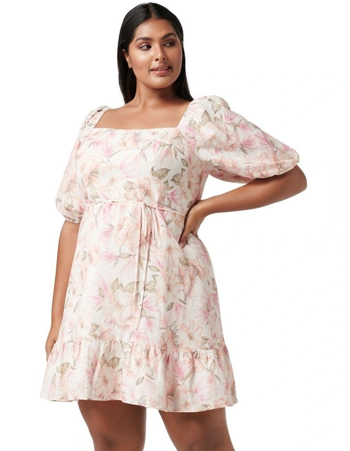 Melissa Curve Puff Sleeve Mini Dress Faded Peach Floral image 1