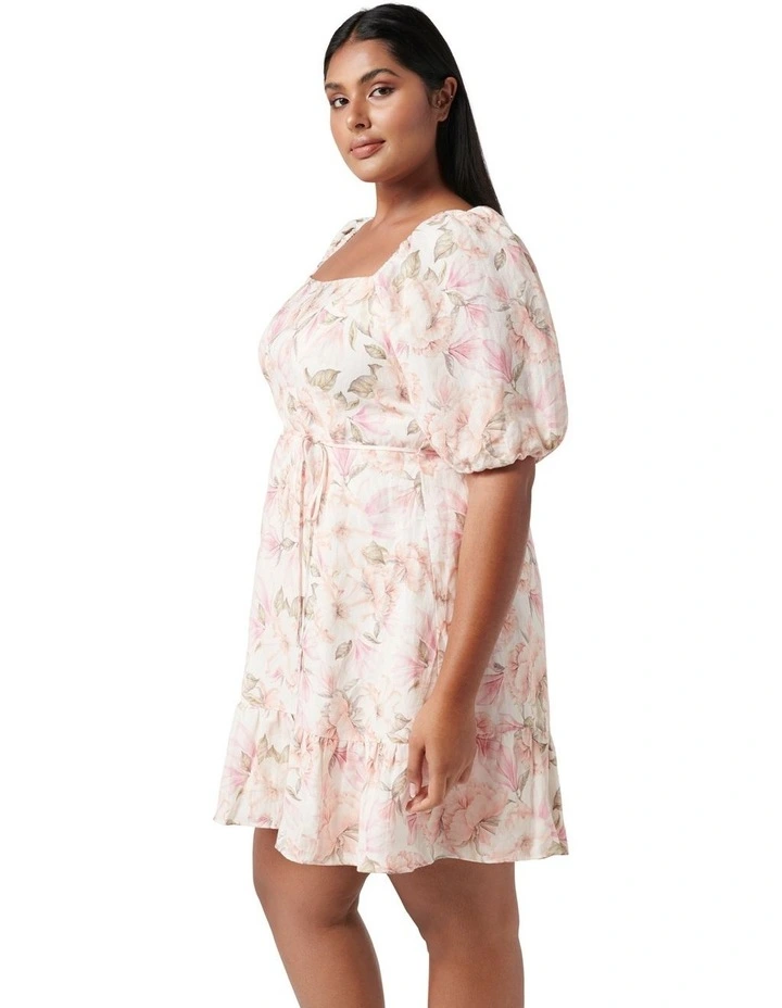 Melissa Curve Puff Sleeve Mini Dress Faded Peach Floral image 3