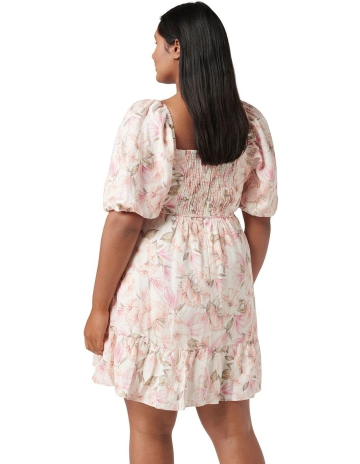 Melissa Curve Puff Sleeve Mini Dress Faded Peach Floral image 4