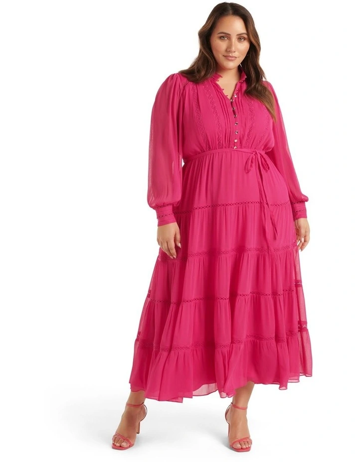 Juliette Trim Detail Midi Dress In Hot Pink image 1