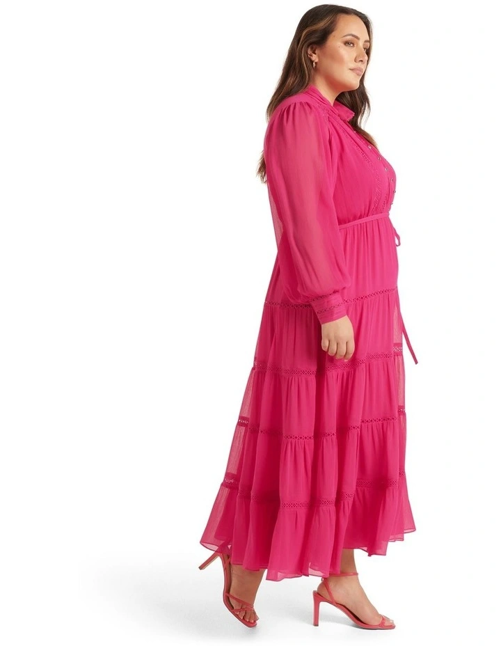 Juliette Trim Detail Midi Dress In Hot Pink image 3