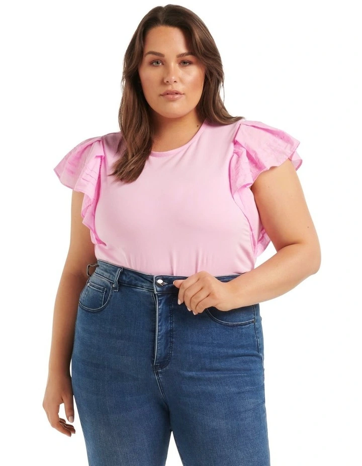Debbie Curve Pintuck Flutter Sleeve Top in Pink image 1