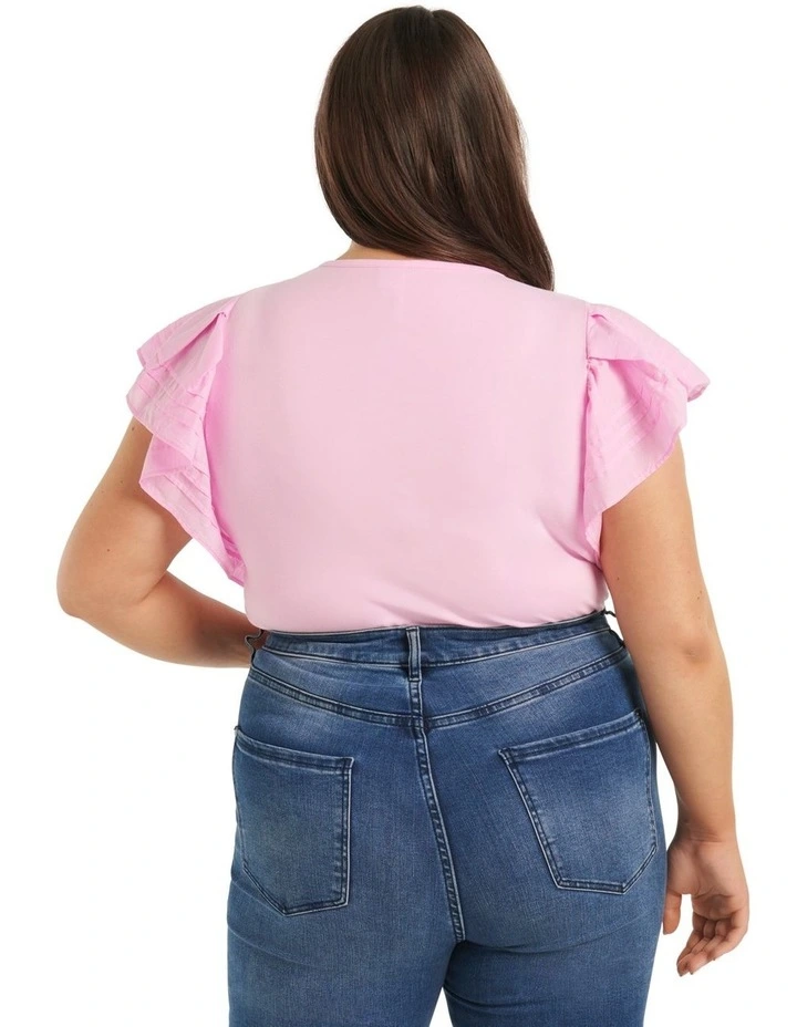 Debbie Curve Pintuck Flutter Sleeve Top in Pink image 2