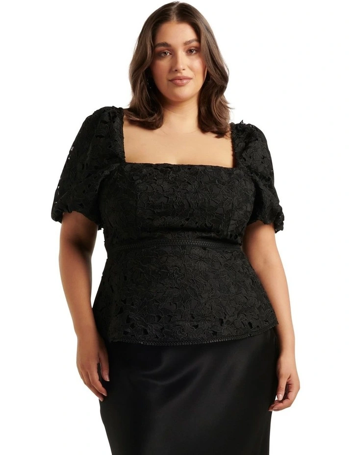 Kyla Cutwork Peplum Top in Black image 1
