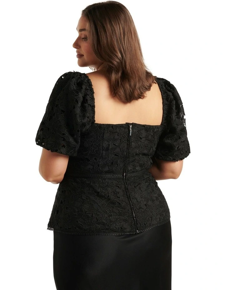 Kyla Cutwork Peplum Top in Black image 2