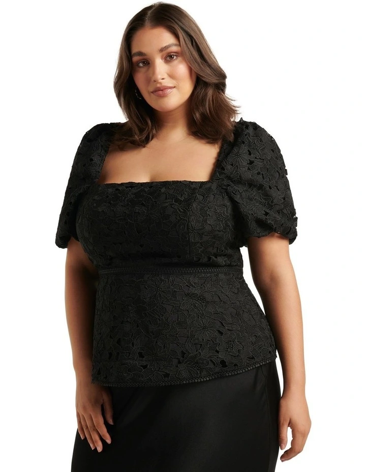 Kyla Cutwork Peplum Top in Black image 3